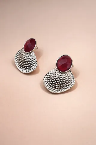 Pendientes mujer dorado con piedra burdeos