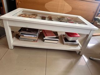 Mesa de centro blanca abatible madera y cristal