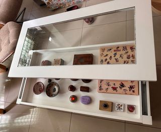 Mesa de centro blanca abatible madera y cristal