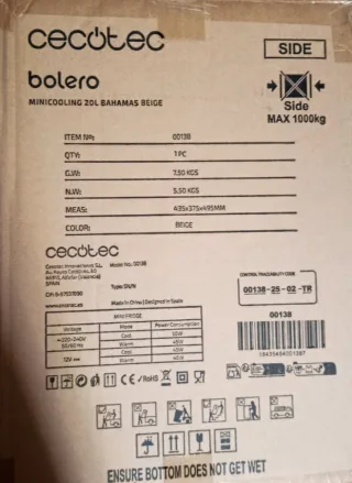 Nevera Cecotec Bolero 20L Beige