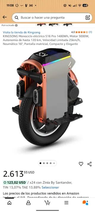 Monociclo Eléctrico kingsong S16 Pro