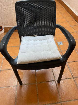 Silla de terraza negra con cojín blanco