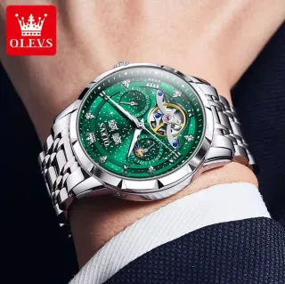 Reloj Automático OLEVS Verde y Plateado