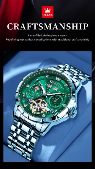 Reloj Automático OLEVS Verde y Plateado