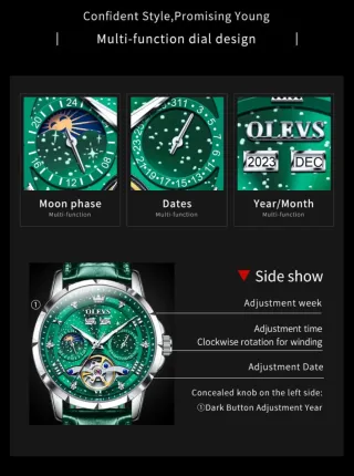 Reloj Automático OLEVS Verde y Plateado