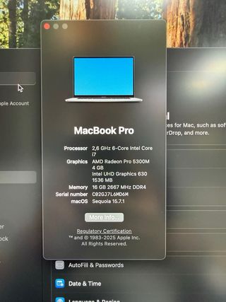 MacBook Pro 16 i7 16GB RAM 512GB SSD 5300M 4GB