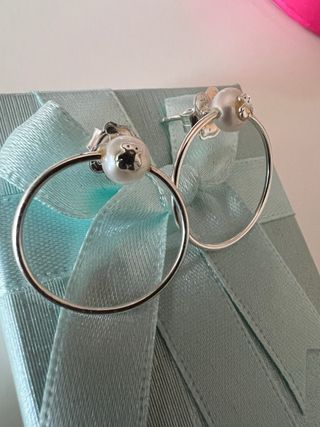 Pendientes aro perla plata