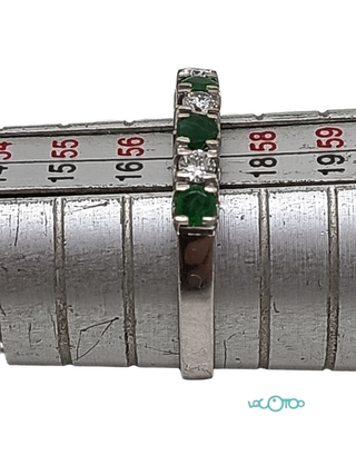 Anillo Oro 18k 8 Piedras Verdes y Blancas