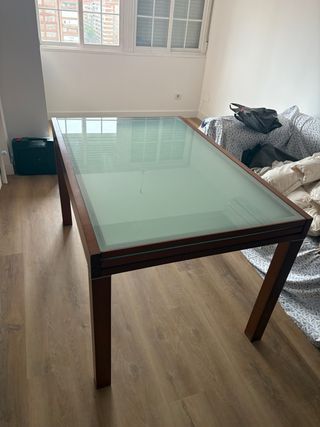 Mesa comedor cristal madera extensible hasta 260cm