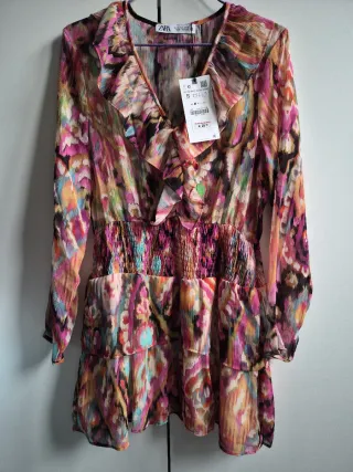 Vestido Zara Mini Multicolor Volantes Talla S