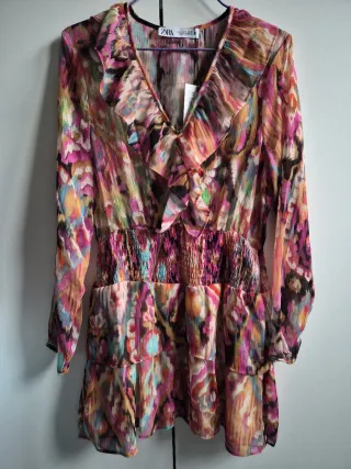 Vestido Zara Mini Multicolor Volantes Talla S