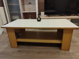 Mesa de centro blanca y madera clara 118x60