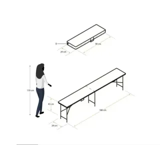 Banco plegable portátil New Koln de 180x28x43 cm