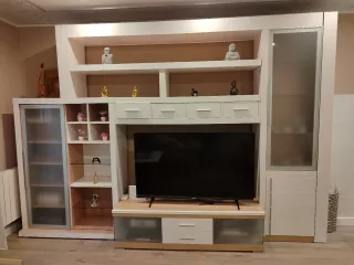 Mueble salón blanco/madera 3.30largox60 anchox2.30