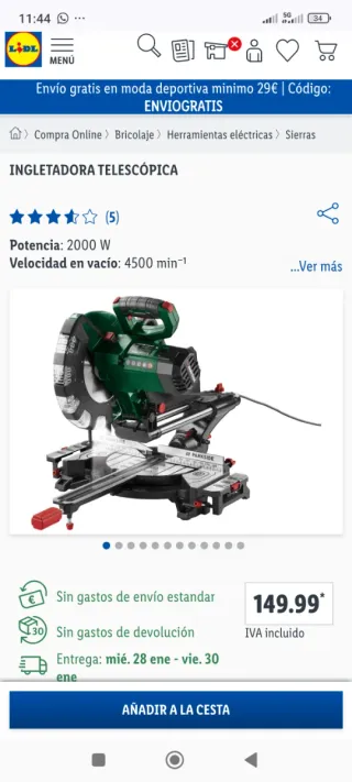 Sierra Ingletadora Parkside Telescópica