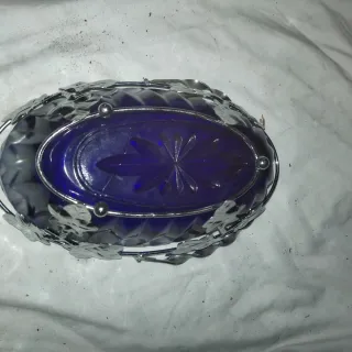 Cesta frutero azul y plateado