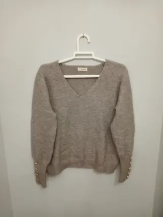 Jersey mujer cuello pico v botones puño