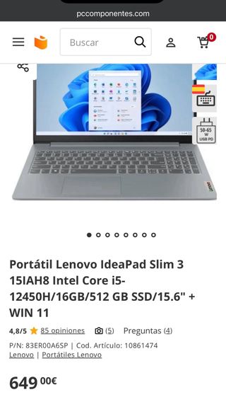 Portátil Lenovo IdeaPad Slim 3 Gris Febrero 2025