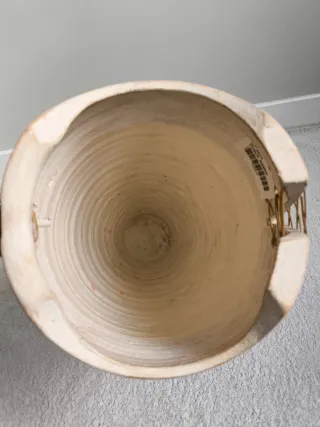 GRAN JARRON TINAJA FLORERO CERÁMICA HIERRO Y BAMBÚ