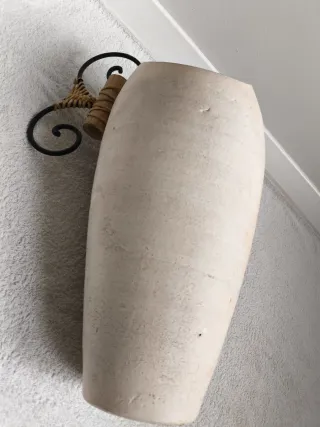 GRAN JARRON TINAJA FLORERO CERÁMICA HIERRO Y BAMBÚ