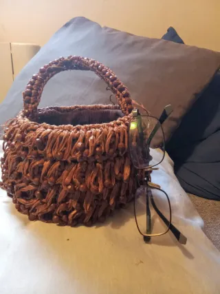 Monedero Cesta Mimbre Vintage Único