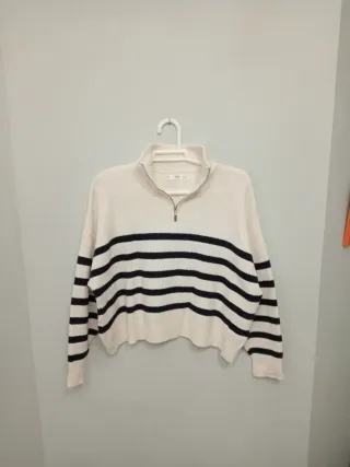 Jersey mujer blanco y negro rayas cuello cremaller