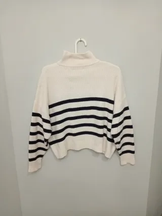 Jersey mujer blanco y negro rayas cuello cremaller