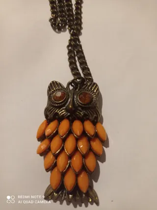 Collana Vintage Gufo Arancione Dorato