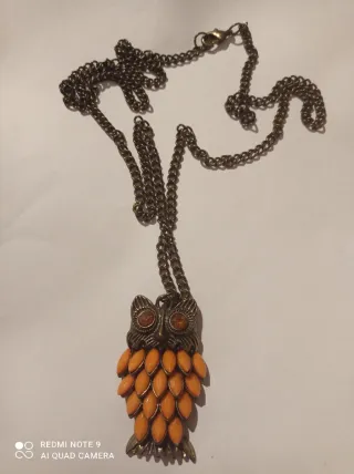 Collana Vintage Gufo Arancione Dorato