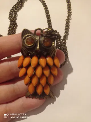 Collana Vintage Gufo Arancione Dorato