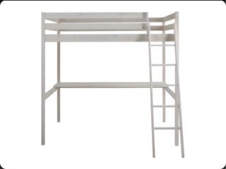 Cama alta individual de madera blanca