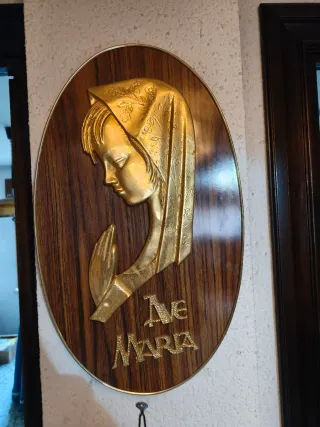 Cuadro Virgen Ave Maria Madera y Metal