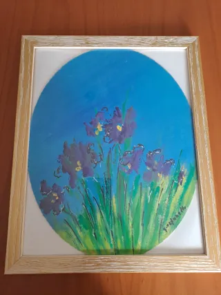 Dipinto su legno fiori viola