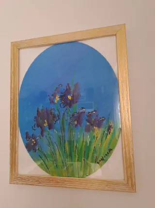 Dipinto su legno fiori viola