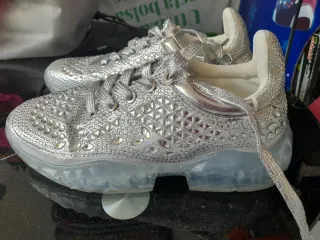 Zapatillas Brillantes Plata para Bailar