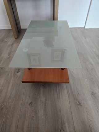 Mesa Centro Salón Doble Nivel Cristal y Madera
