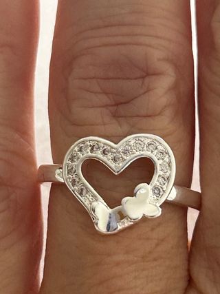 Anillo Corazón Plata con Mariposas y Circonitas