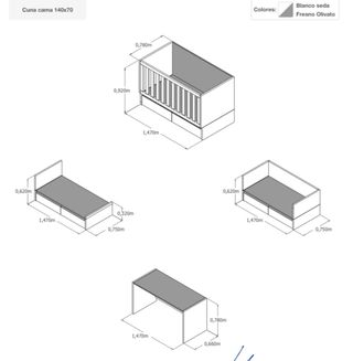 Cuna 140x70cm convertible en cama + mesa