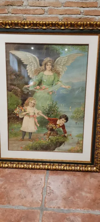 Lámina religiosa ángel cuidando niños