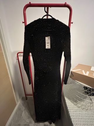 Vestido Zara Negro Brillante