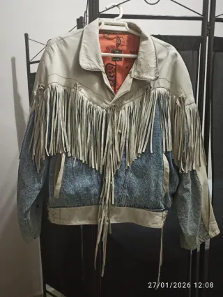 Cazadora vaquera y cuero con flecos Talla L