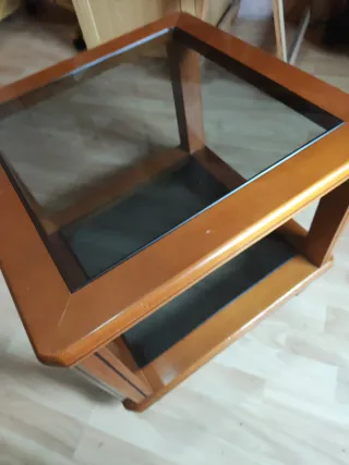 Mesa baja cuadrada madera y cristal