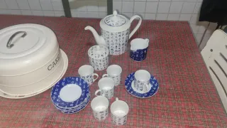 Juego de café de porcelana azul y blanco