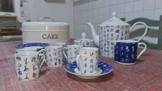 Juego de café de porcelana azul y blanco