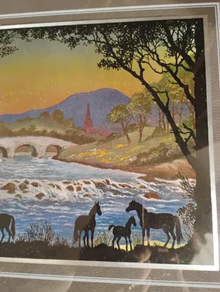 Stampa Dufex Vintage Cavalli al Fiume