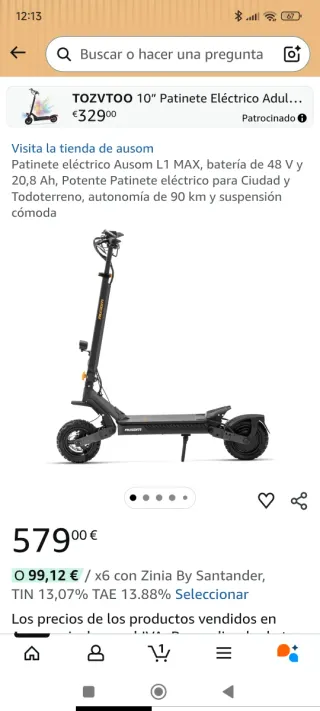 Patinete Eléctrico Ausom 1000w