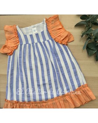 Vestido niña de rayas azul y blancas con volante