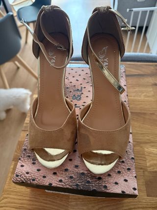 Tacones mujer Talla 39 Marrón y Dorado