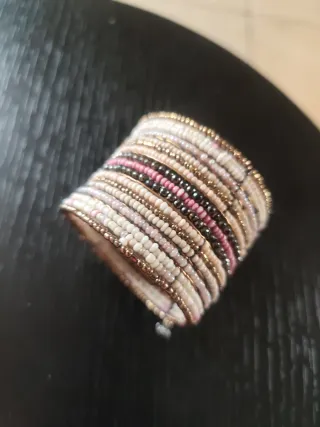 Braccialetto perline beige e rosa