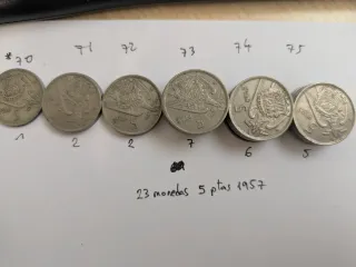 Lote 23 monedas 5 pesetas 1957